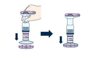 自己注射補助具の台座部分に、カチッと音がするまでアジャスターをはめ込みます。